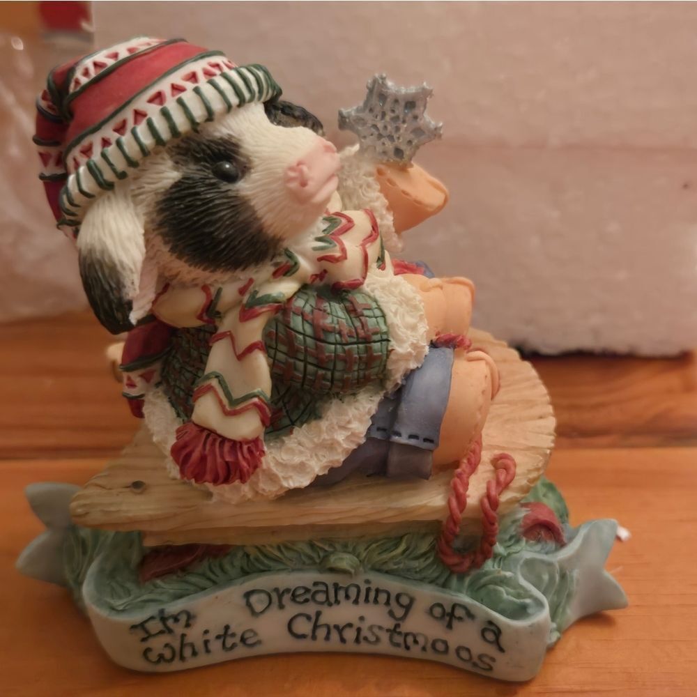 White Christmas Cow Figurine Plays Music